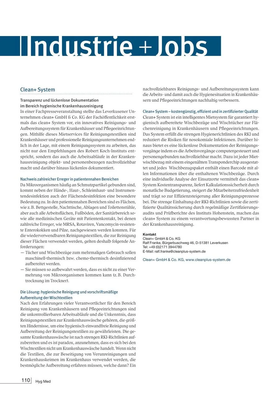Transparenz und lückenlose Dokumentation in der hygienischen Krankenhausreinigung