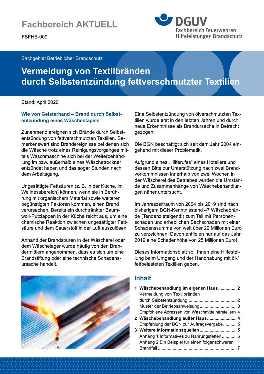 Brand durch Selbstentzündung von Wäschestapeln